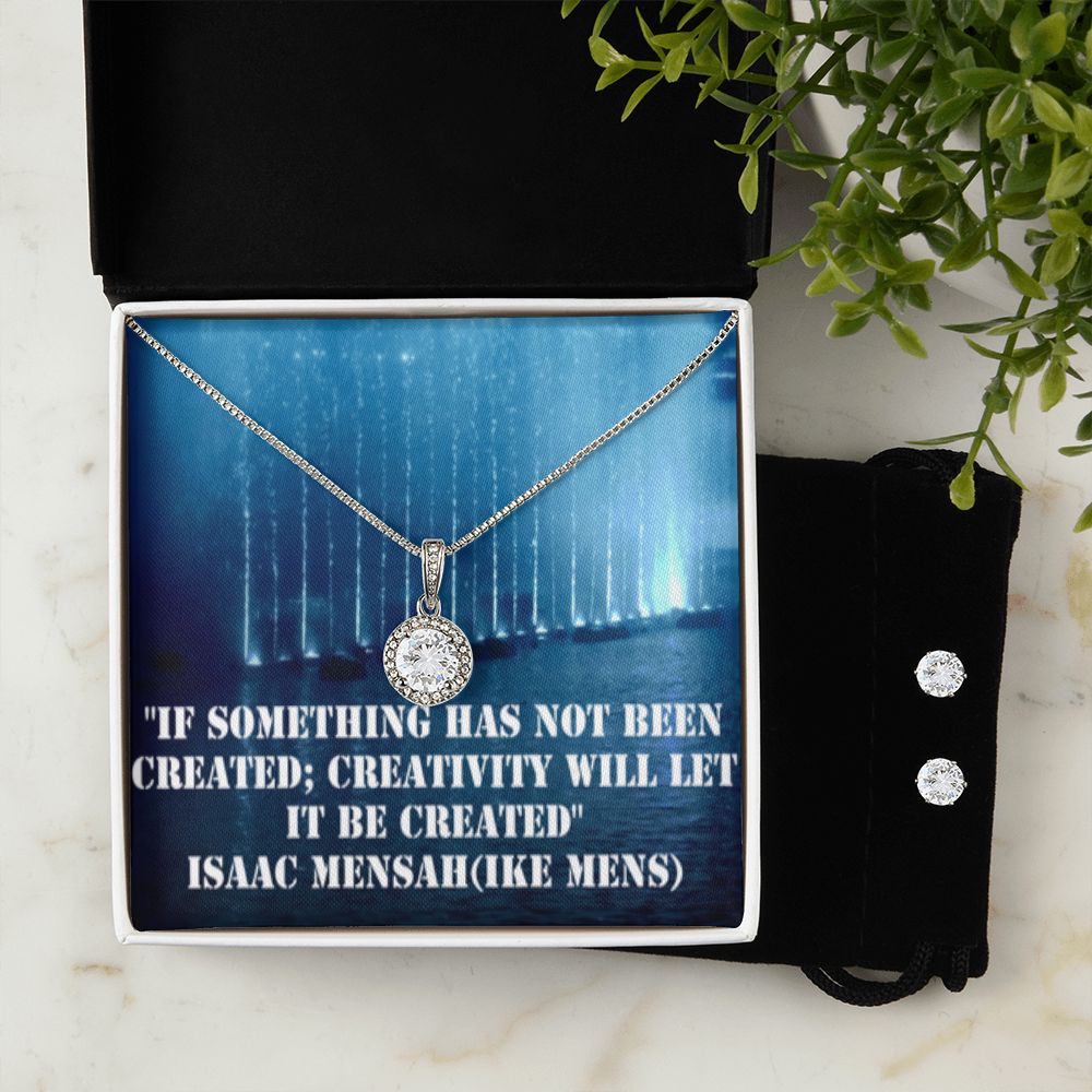 IKE MENS QUOTE ETERNAL HOPE NECKLACE JEWELRY +CLEAR CZ EARRINGS