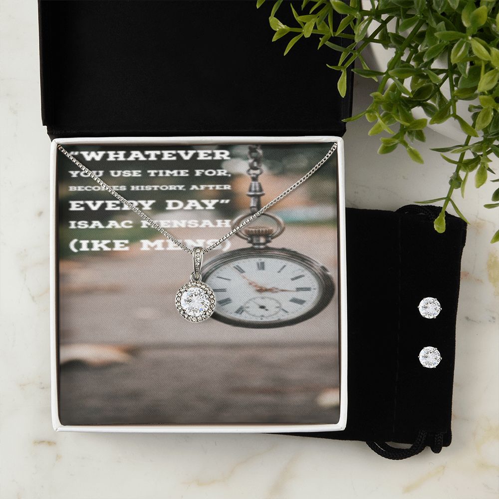 IKE MENS Quote Eternal Hope Necklace + Clear CZ Earrings