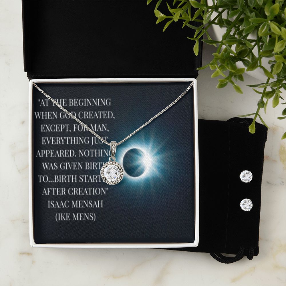 IKE MENS QUOTE ETERNAL HOPE NECKLACE JEWELRY +CLEAR CZ EARRINGS