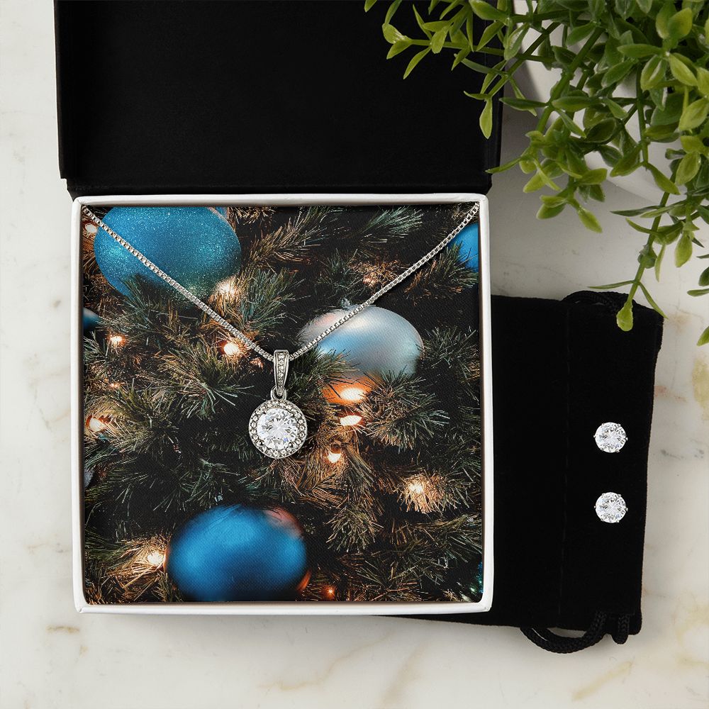 Merry Christmas Eternal Hope Necklace + Clear CZ Earrings