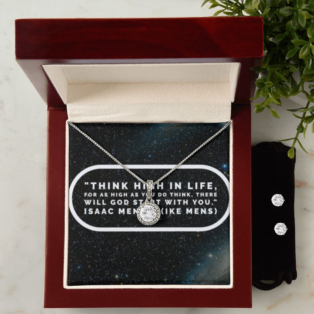 IKE MENS QUOTE ETERNAL HOPE NECKLACE JEWELRY +CLEAR CZ EARRINGS