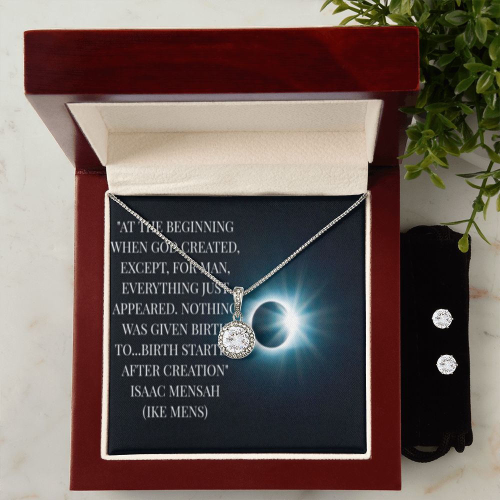 IKE MENS QUOTE ETERNAL HOPE NECKLACE JEWELRY +CLEAR CZ EARRINGS