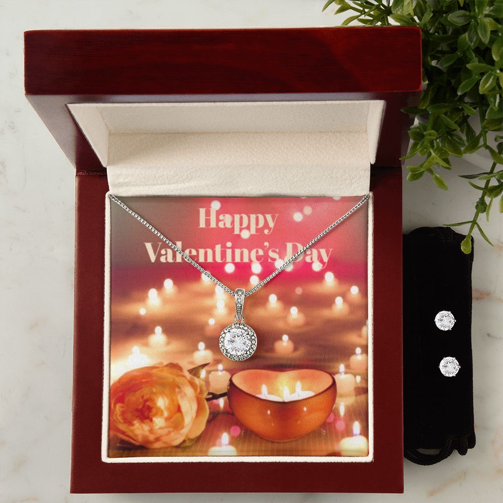 HAPPY VALENTINE'S DAY ETERNAL HOPE NECKLACE JEWELRY +CLEAR CZ EARRINGS