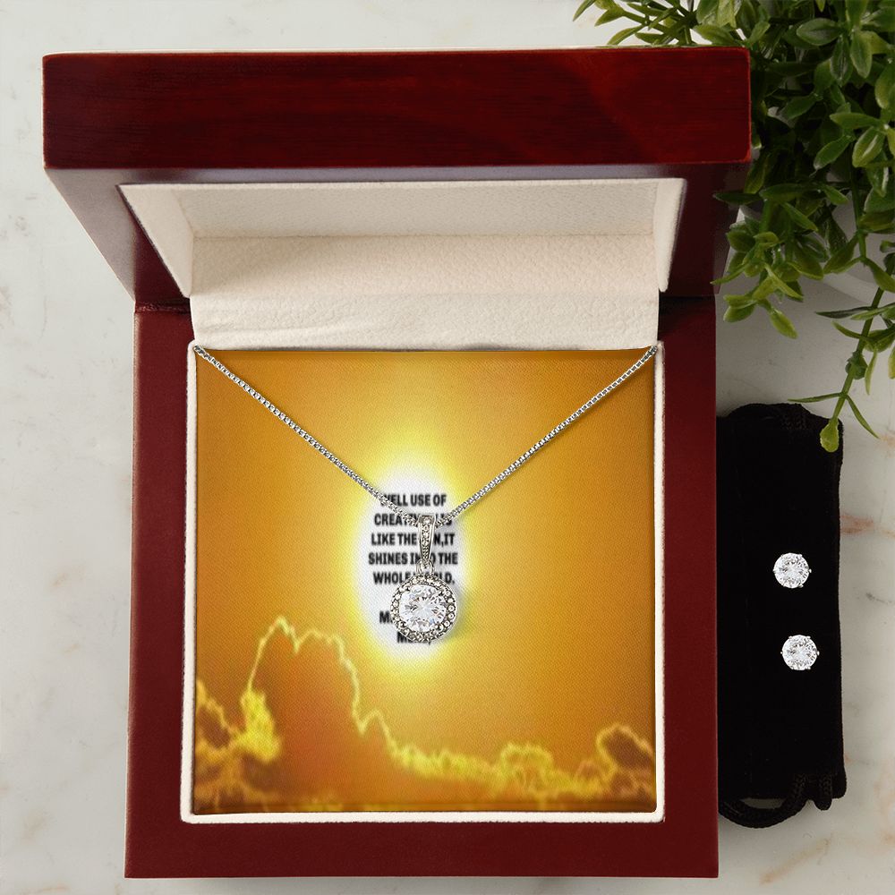 IKE MENS QUOTE ETERNAL HOPE NECKLACE JEWELRY +CLEAR CZ EARRINGS