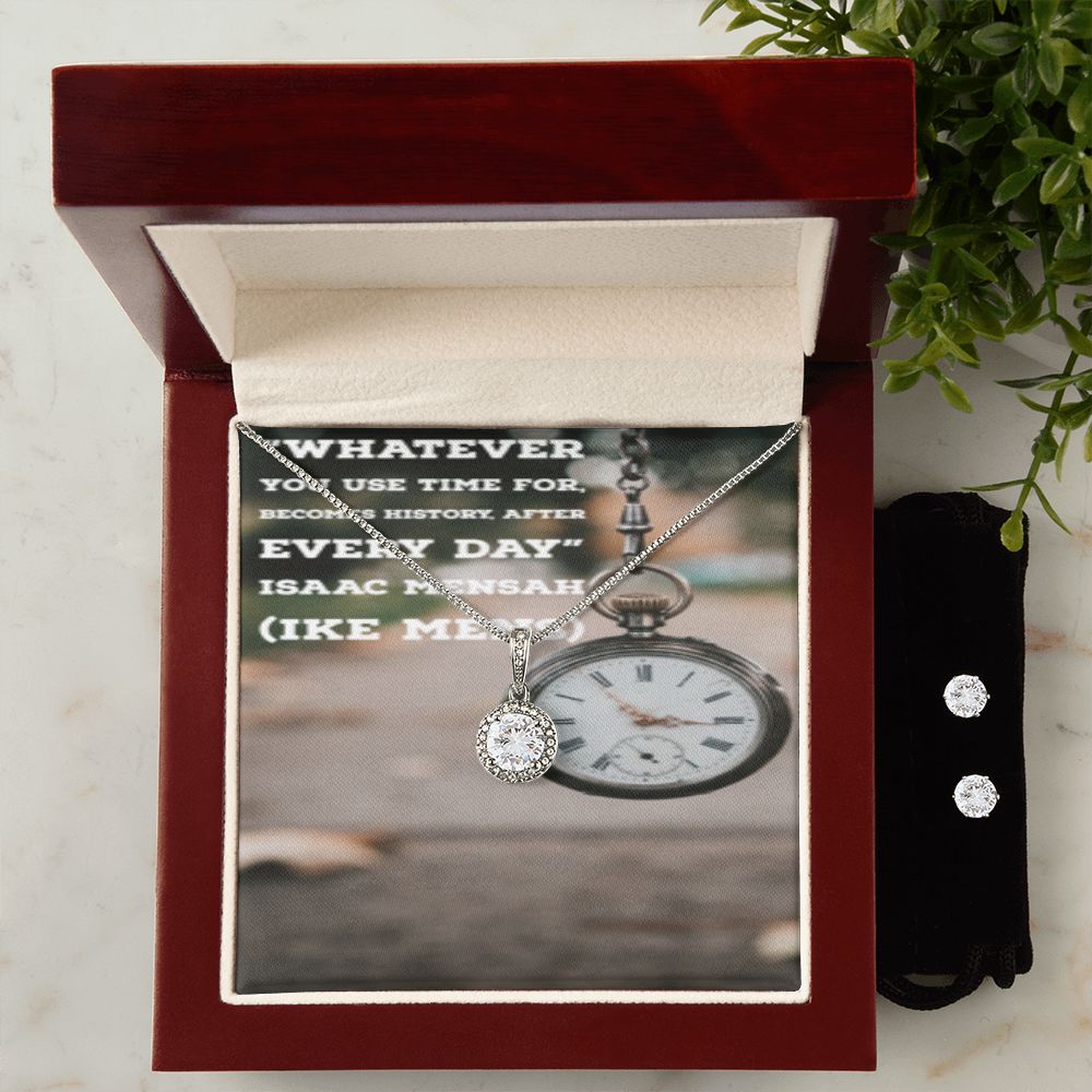 IKE MENS Quote Eternal Hope Necklace + Clear CZ Earrings