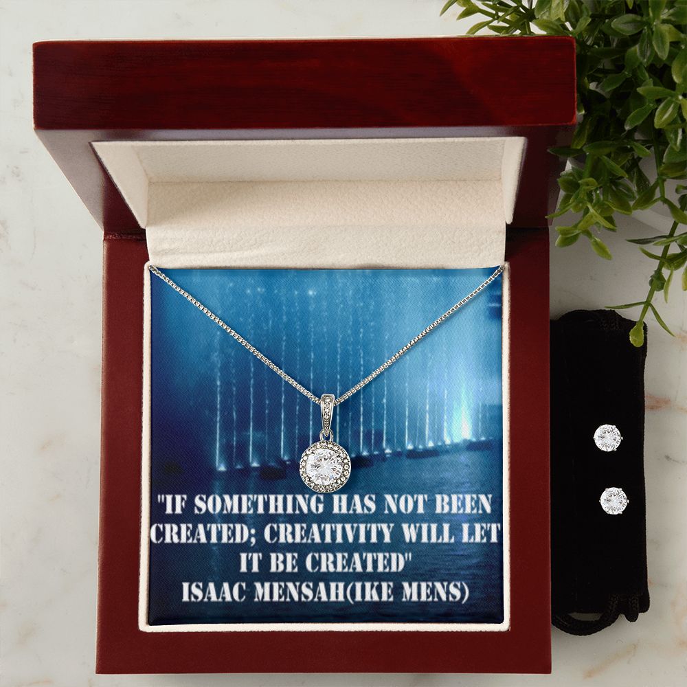 IKE MENS QUOTE ETERNAL HOPE NECKLACE JEWELRY +CLEAR CZ EARRINGS