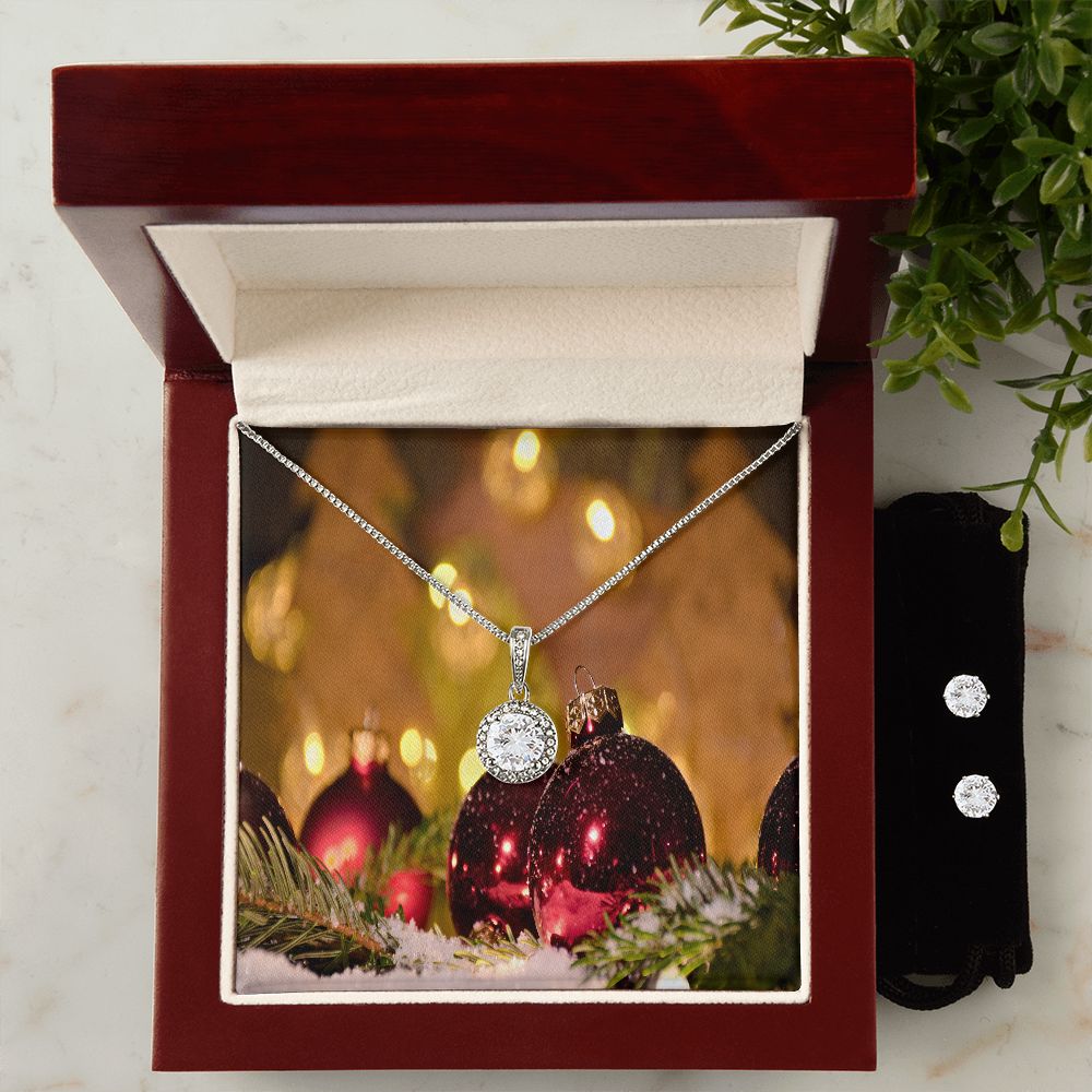 Merry Christmas Eternal Hope Necklace + Clear CZ Earrings