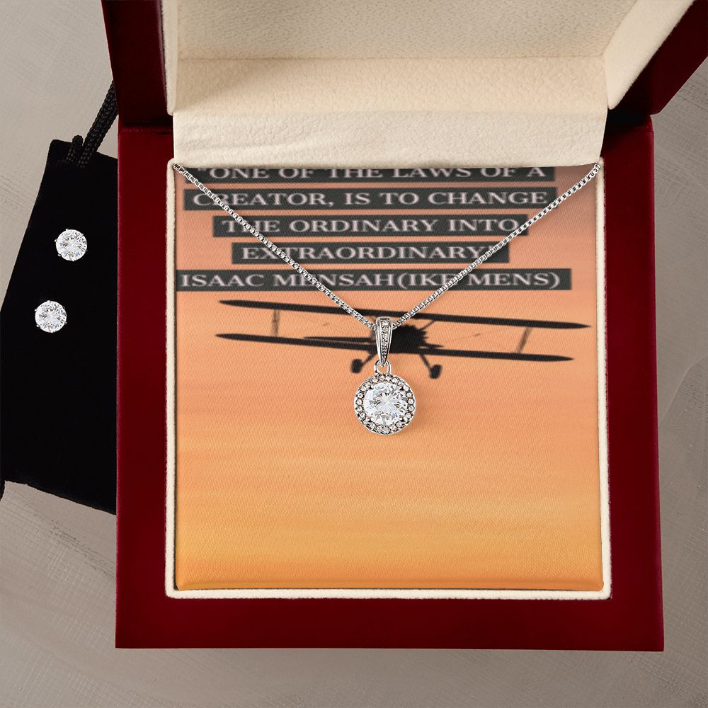 IKE MENS Quote Eternal Hope Necklace + Clear CZ Earrings