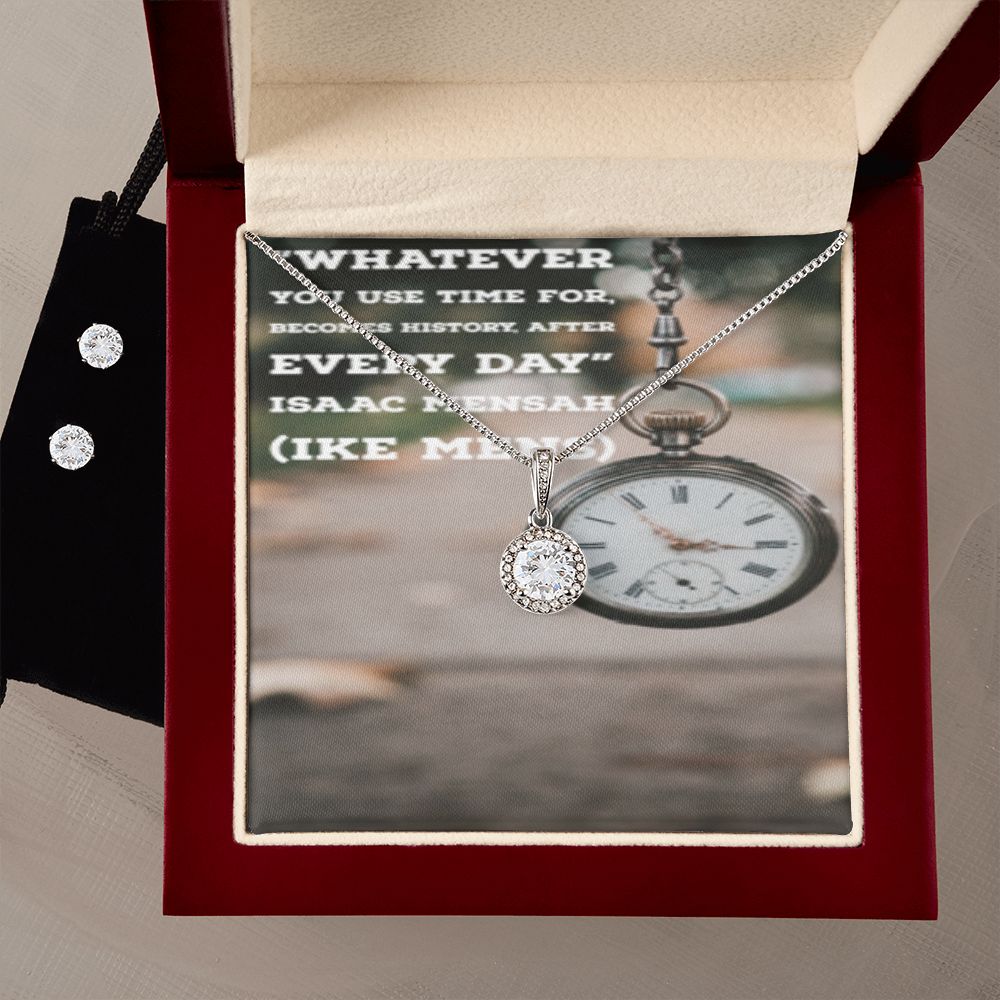 IKE MENS Quote Eternal Hope Necklace + Clear CZ Earrings