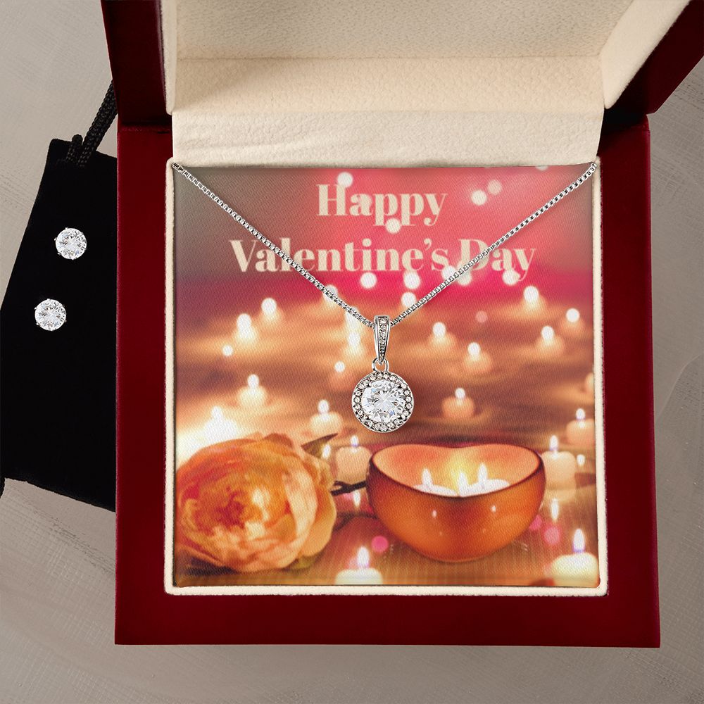 HAPPY VALENTINE'S DAY ETERNAL HOPE NECKLACE JEWELRY +CLEAR CZ EARRINGS