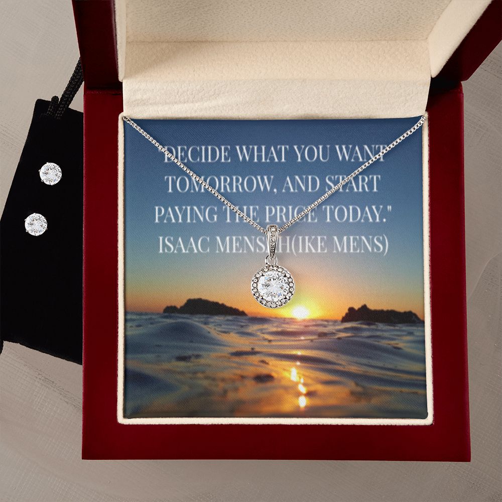 IKE MENS QUOTE ETERNAL HOPE NECKLACE JEWELRY +CLEAR CZ EARRINGS
