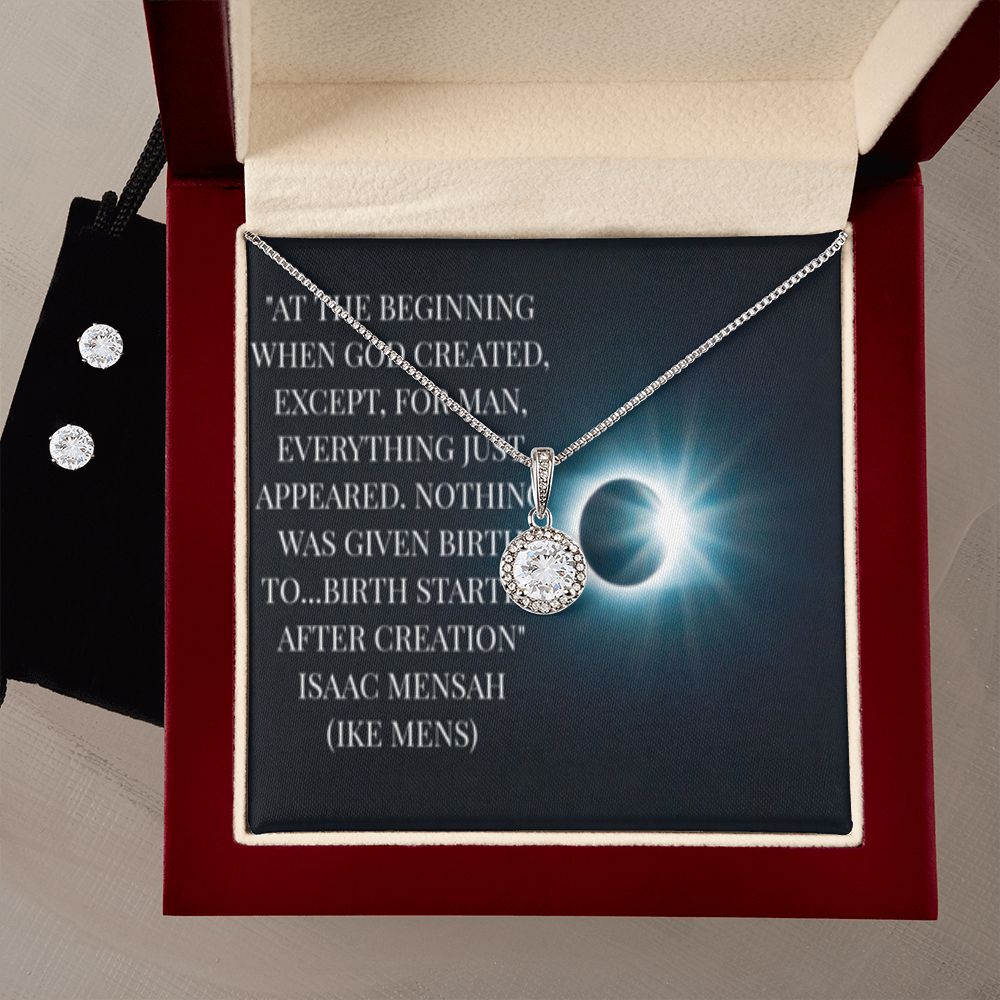 IKE MENS QUOTE ETERNAL HOPE NECKLACE JEWELRY +CLEAR CZ EARRINGS