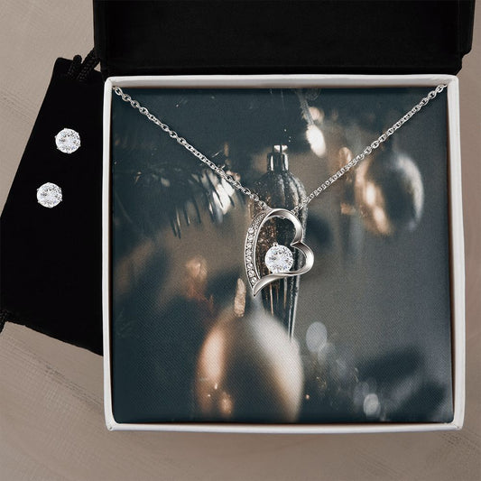 Merry Christmas Forever Love Necklace + Clear CZ Earring