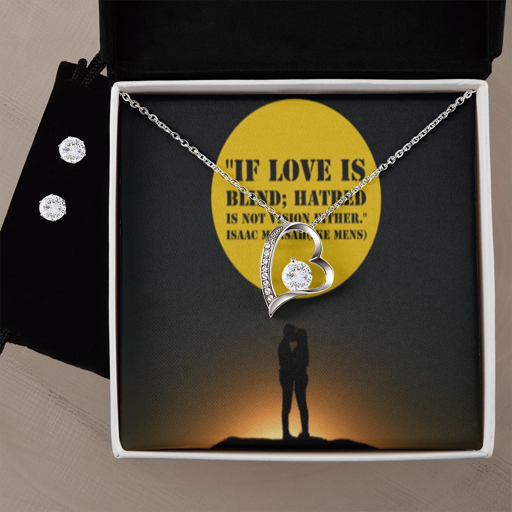 IKE MENS QUOTE FOREVER LOVE NECKLACE +CLEAR CZ EARRINGS