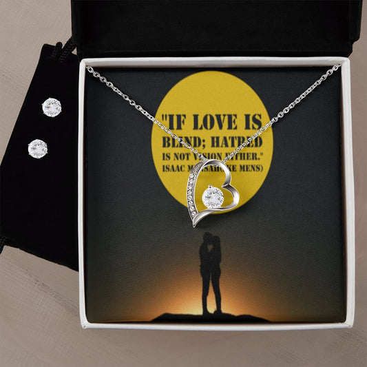 IKE MENS QUOTE FOREVER LOVE NECKLACE +CLEAR CZ EARRINGS