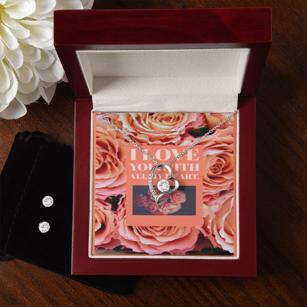 I LOVE YOU FOREVER LOVE NECKLACE IN SCRIPTURE COLLAGE +CLEAR CZ EARRINGS