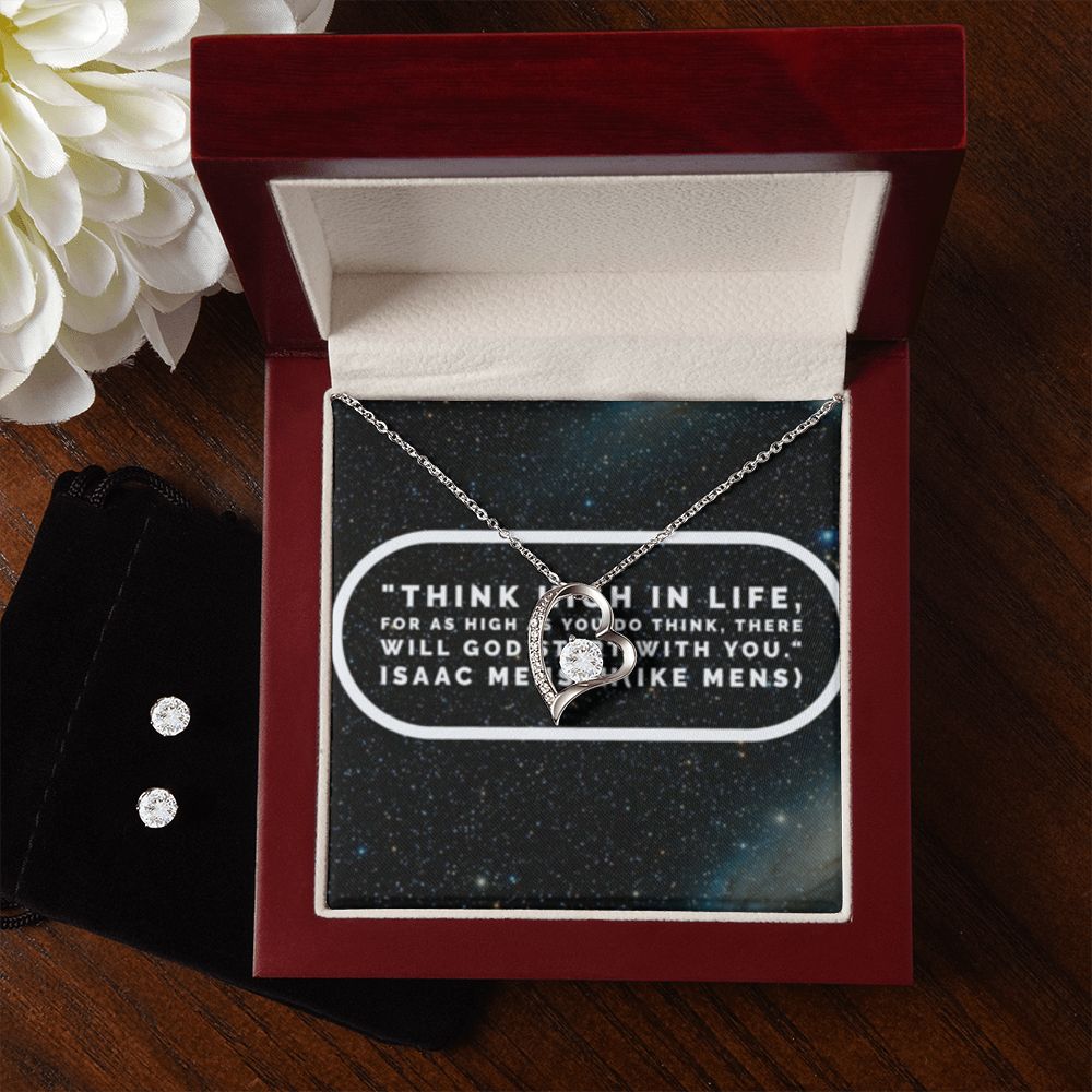IKE MENS QUOTE FOREVER LOVE NECKLACE IN SCRIPTURE COLLAGE +CLEAR CZ EARRINGS