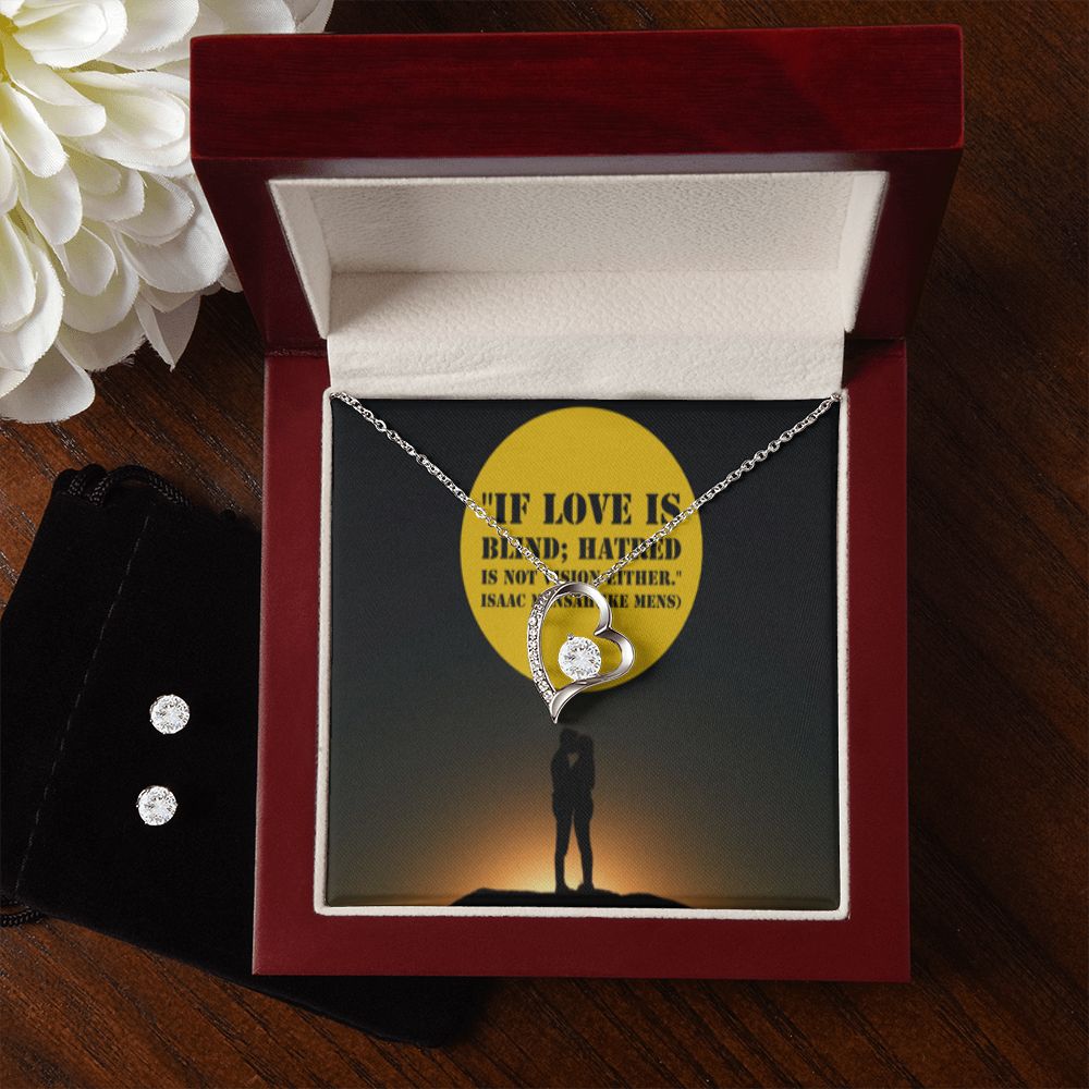 IKE MENS QUOTE FOREVER LOVE NECKLACE +CLEAR CZ EARRINGS