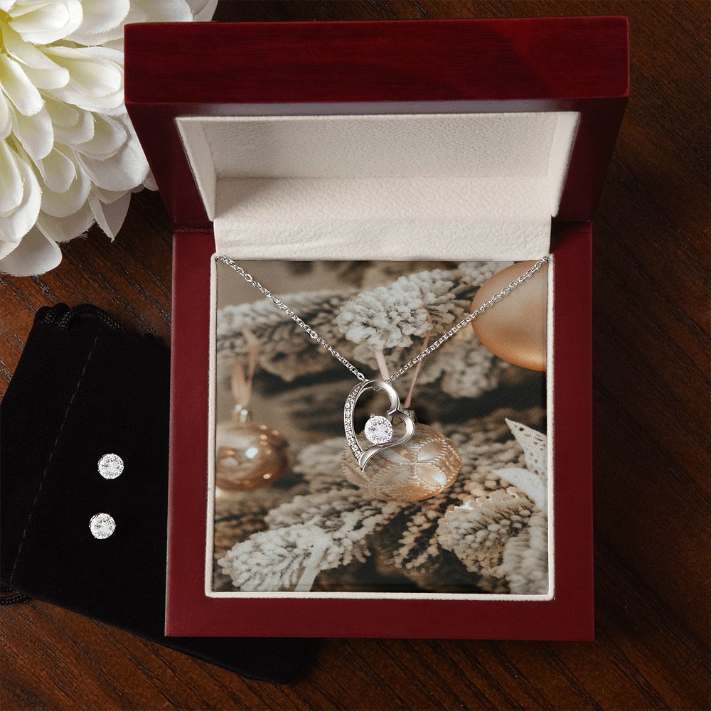 Merry Christmas Forever Love Necklace + Clear CZ Earring