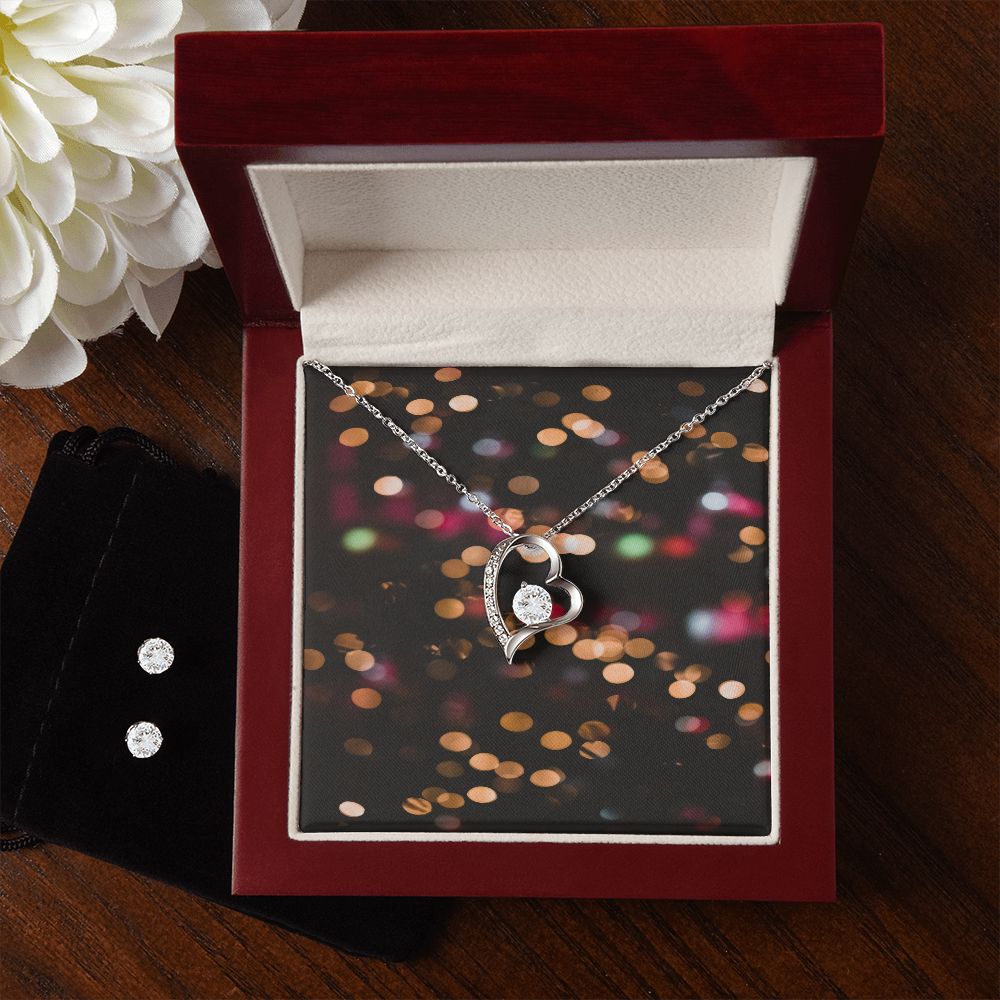 Merry Christmas Forever Love Necklace + Clear CZ Earring