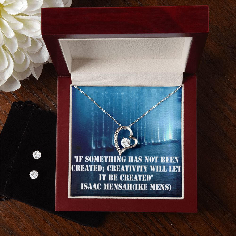 IKE MENS QUOTE FOREVER LOVE NECKLACE +CLEAR CZ EARRINGS
