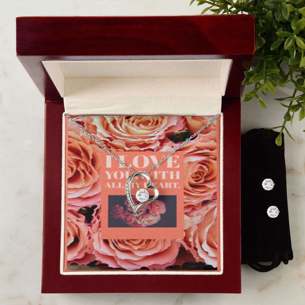 I LOVE YOU FOREVER LOVE NECKLACE IN SCRIPTURE COLLAGE +CLEAR CZ EARRINGS