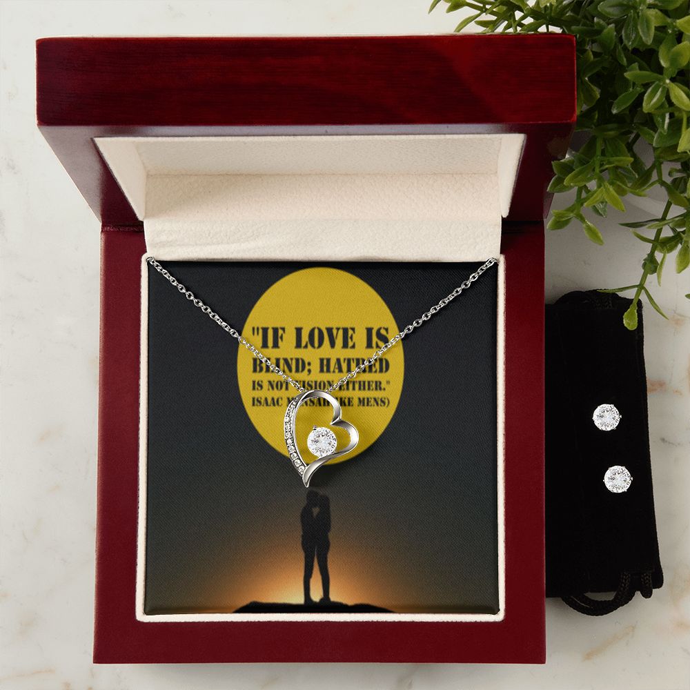 IKE MENS QUOTE FOREVER LOVE NECKLACE +CLEAR CZ EARRINGS