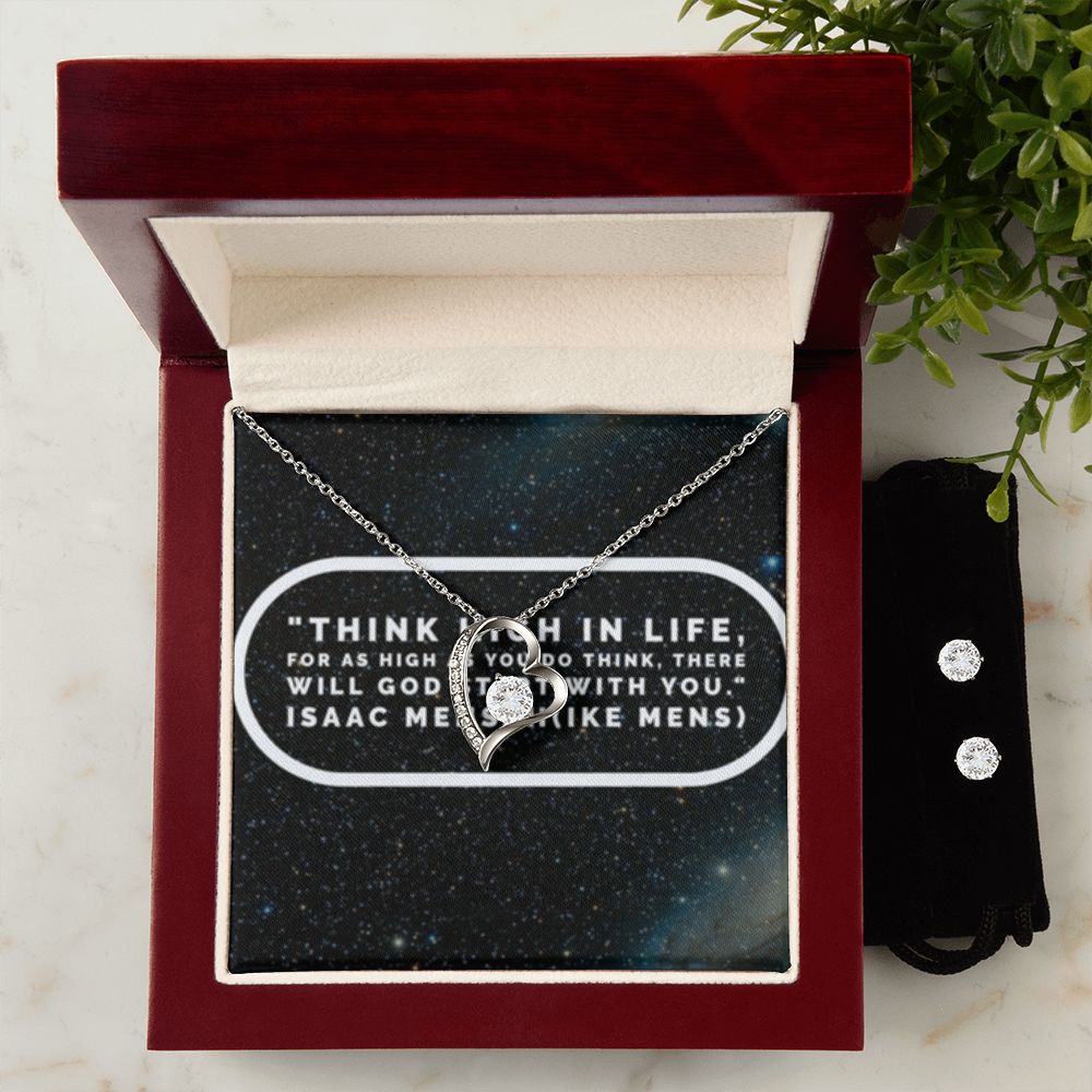 IKE MENS QUOTE FOREVER LOVE NECKLACE IN SCRIPTURE COLLAGE +CLEAR CZ EARRINGS