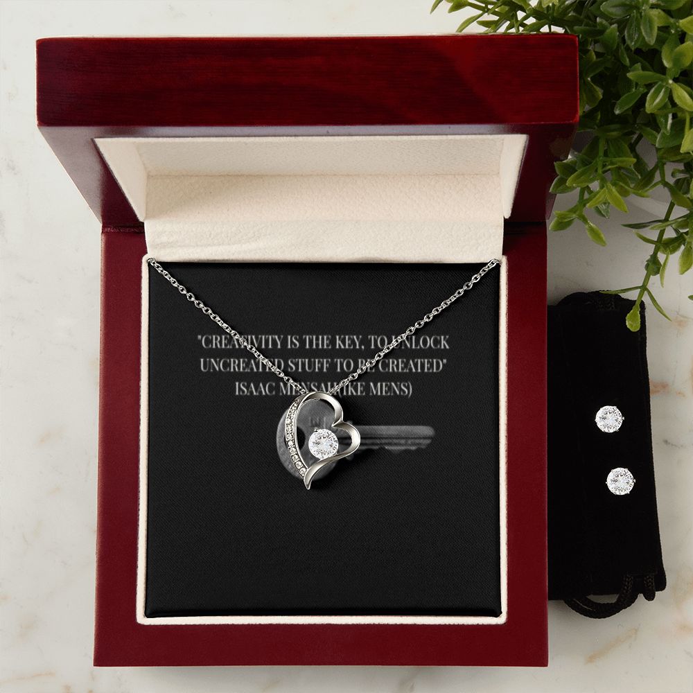 IKE MENS QUOTE FOREVER LOVE NECKLACE +CLEAR CZ EARRINGS