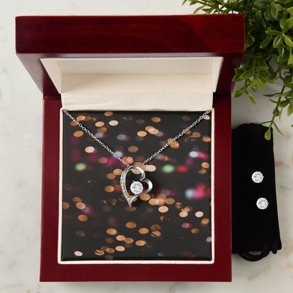 Merry Christmas Forever Love Necklace + Clear CZ Earring