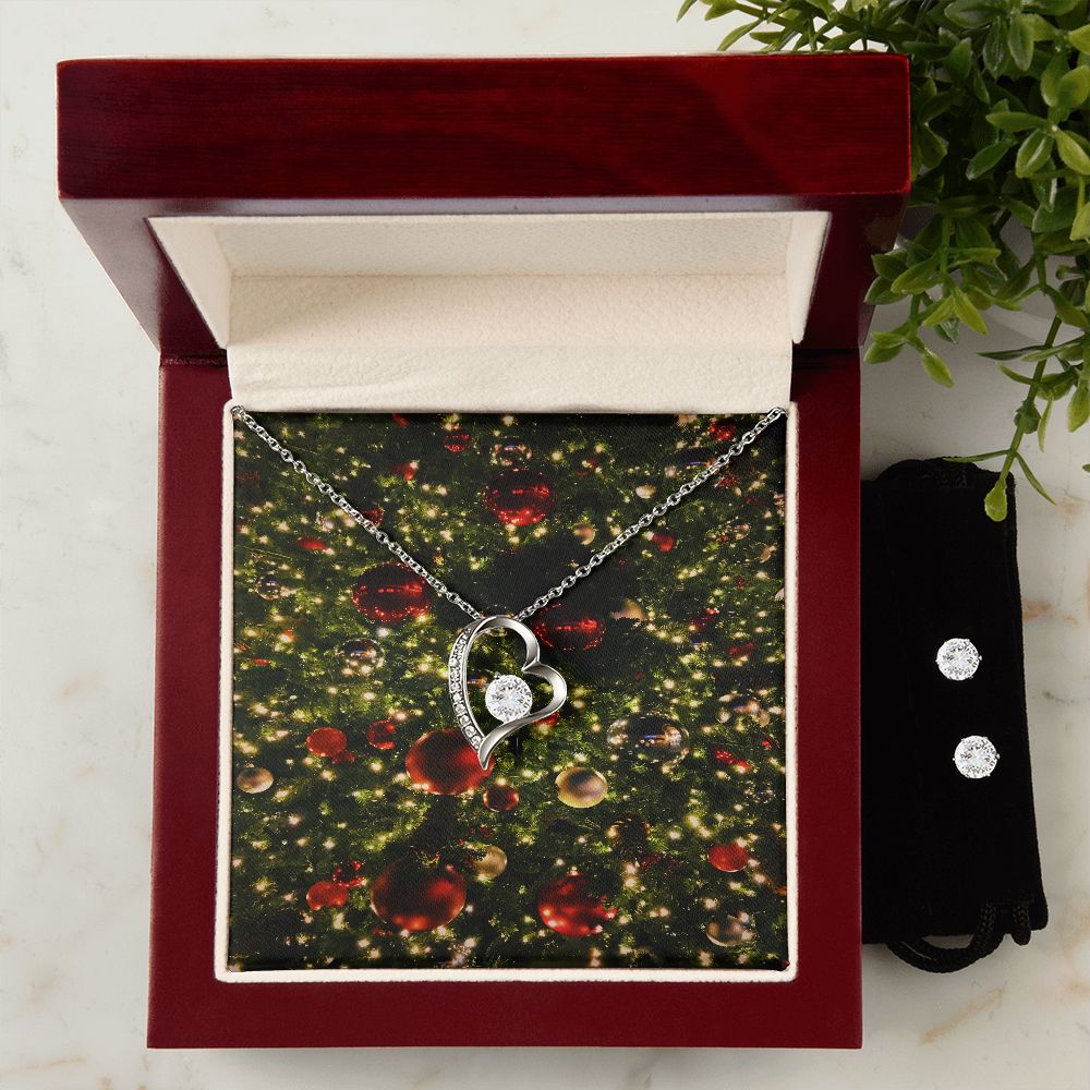 Merry Christmas Forever Love Necklace + Clear CZ Earring