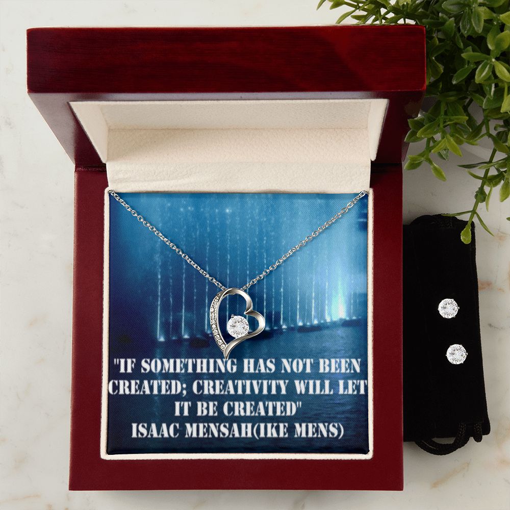 IKE MENS QUOTE FOREVER LOVE NECKLACE +CLEAR CZ EARRINGS