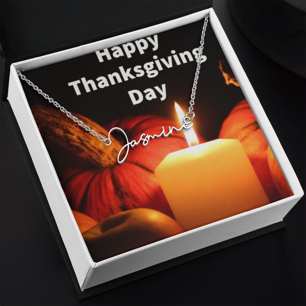 Happy Thanksgiving Day Signature Name Necklace