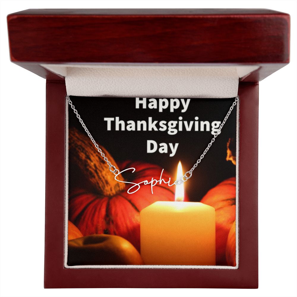 Happy Thanksgiving Day Signature Name Necklace