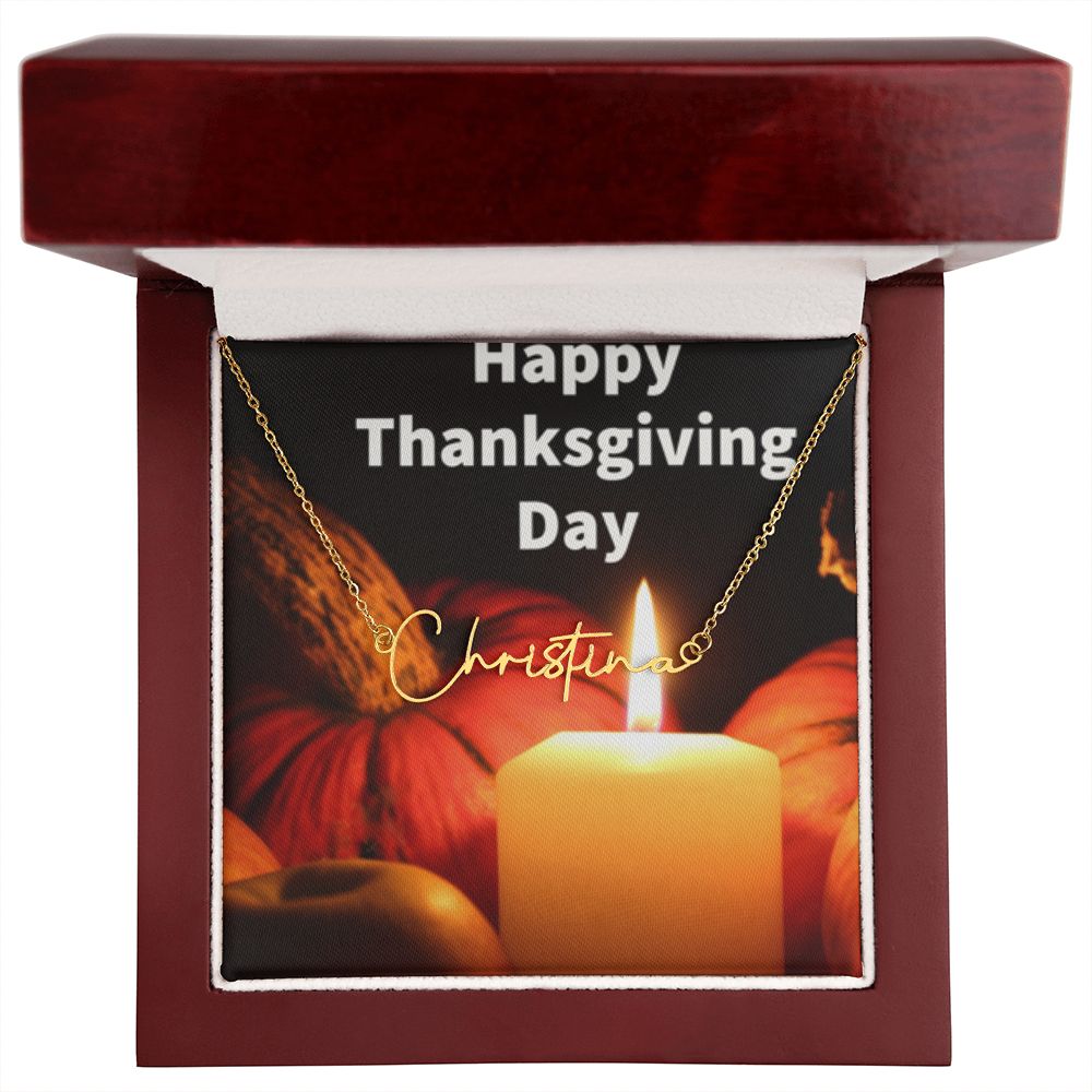 Happy Thanksgiving Day Signature Name Necklace