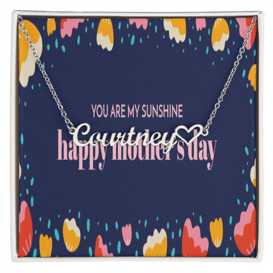 Happy Mother's Day Name +Heart Necklace
