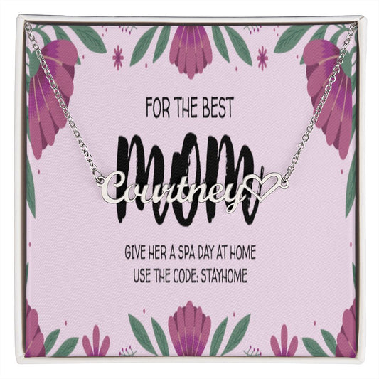 Happy Mother's Day Name +Heart Necklace