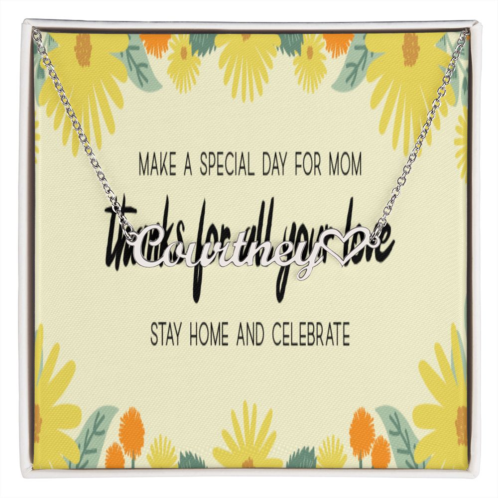 Happy Mother's Day Name +Heart Necklace
