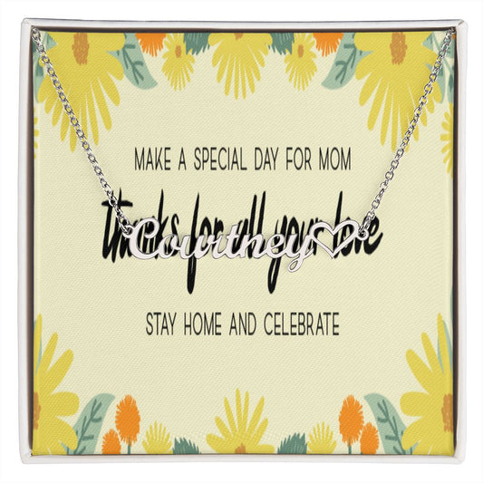 Happy Mother's Day Name +Heart Necklace