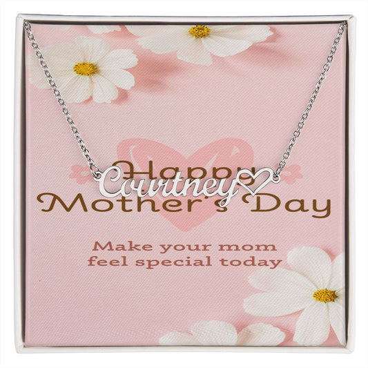 Happy Mother's Day Name and Heart Necklace