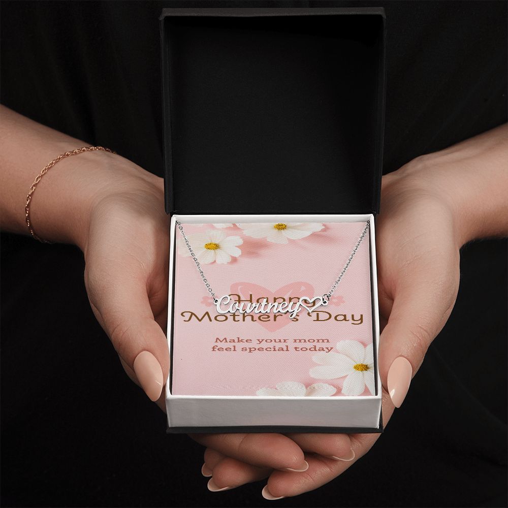 Happy Mother's Day Name and Heart Necklace
