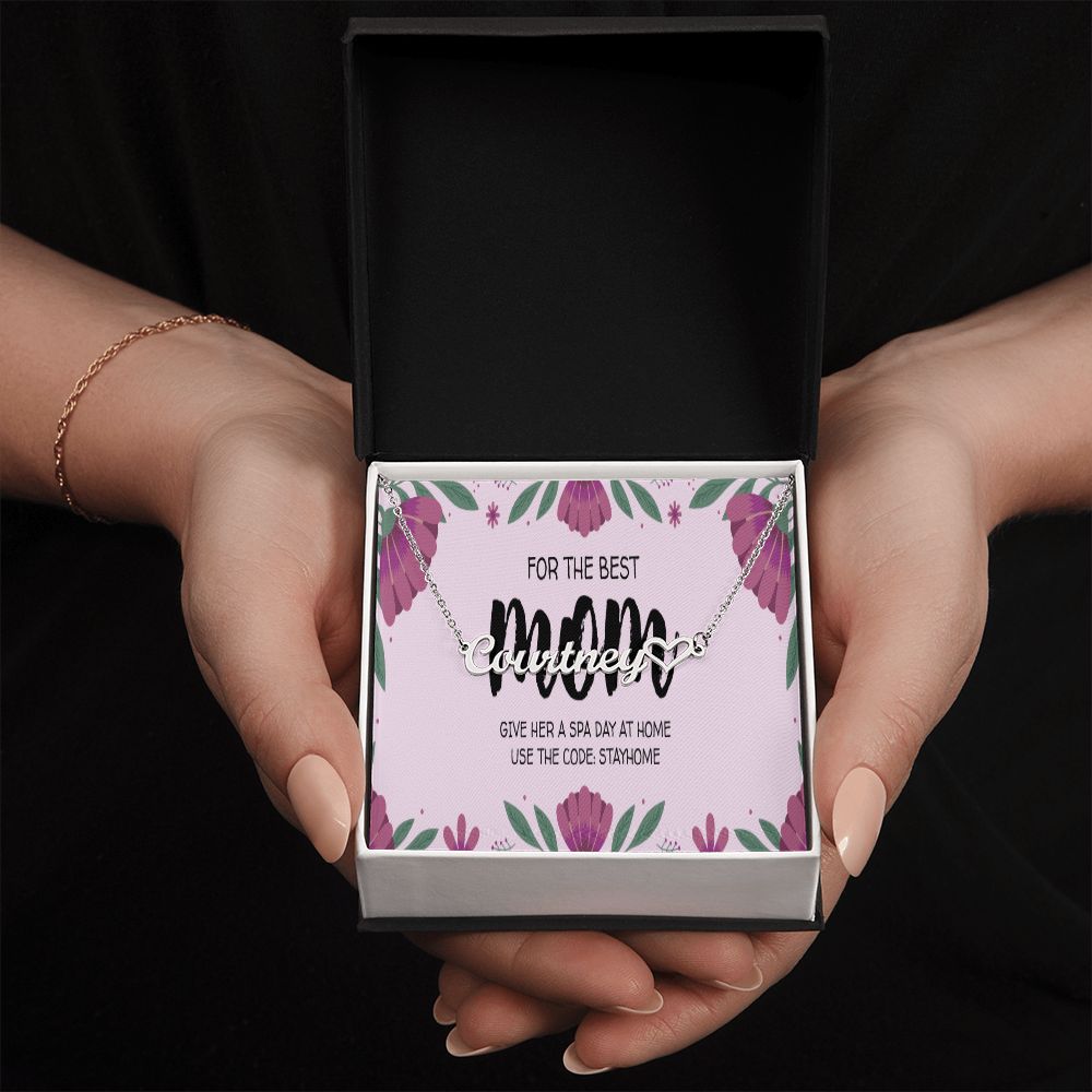 Happy Mother's Day Name +Heart Necklace