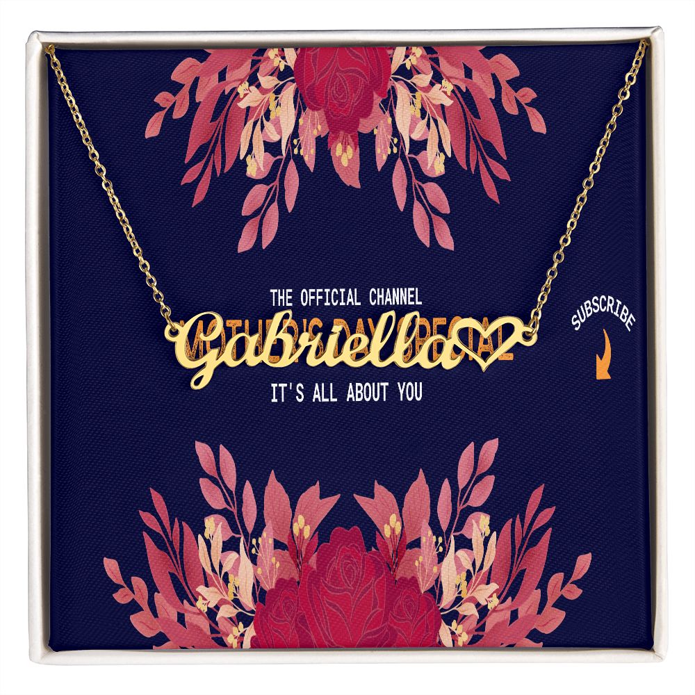 Happy Mother's Day Name +Heart Necklace