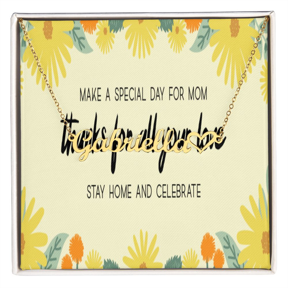 Happy Mother's Day Name +Heart Necklace