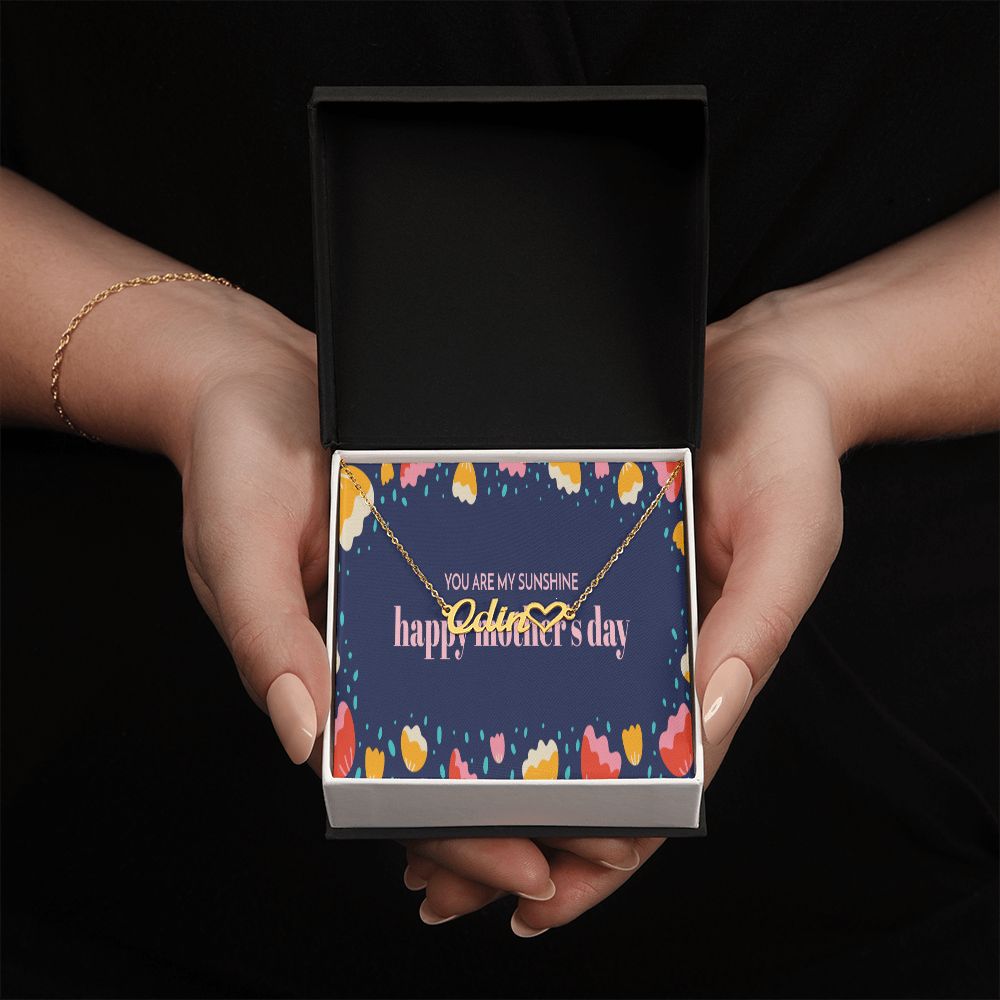 Happy Mother's Day Name +Heart Necklace