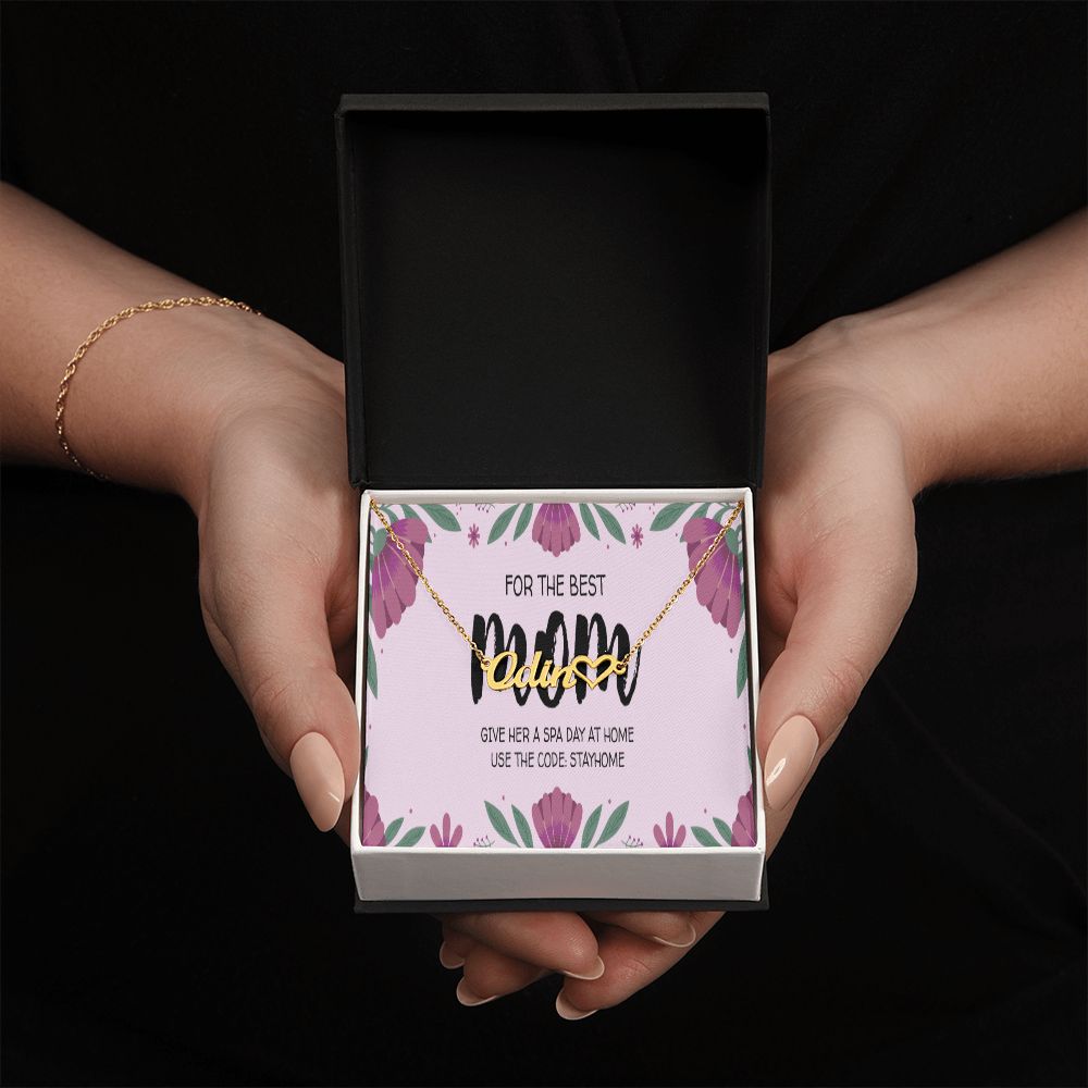 Happy Mother's Day Name +Heart Necklace