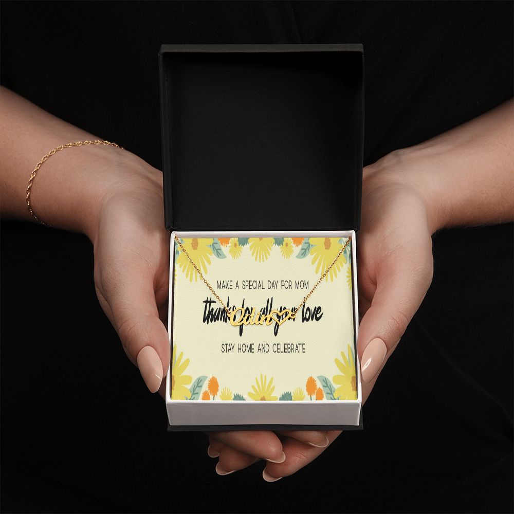 Happy Mother's Day Name +Heart Necklace