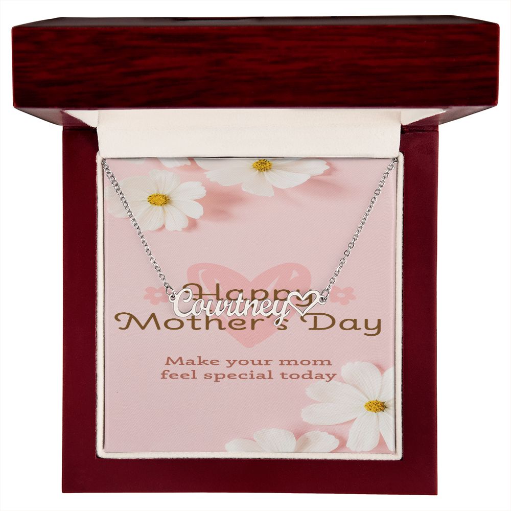 Happy Mother's Day Name and Heart Necklace