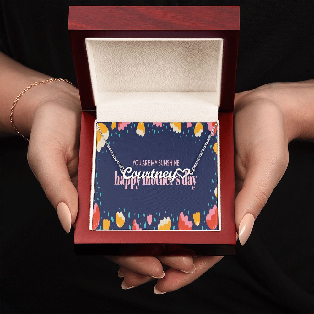 Happy Mother's Day Name +Heart Necklace