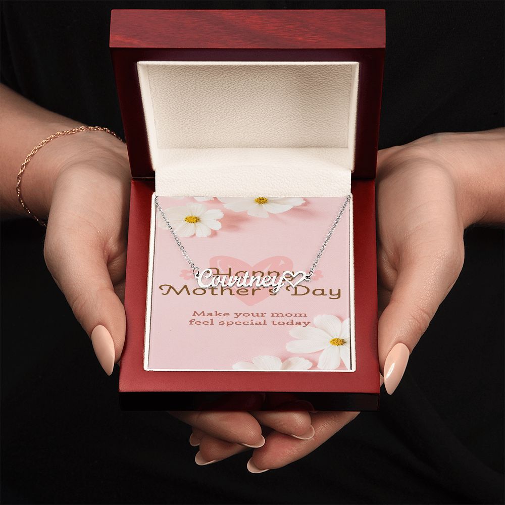 Happy Mother's Day Name and Heart Necklace